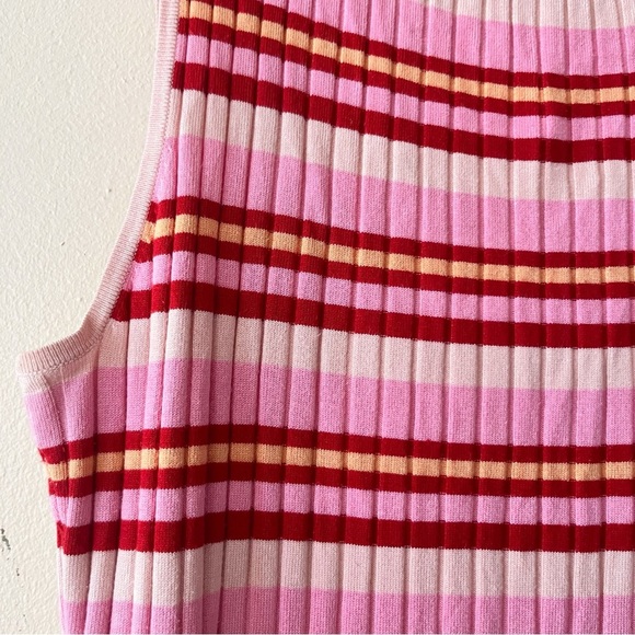 525 America Pink Striped Snap Button Front Tank Sweater Dress Size L Retro Comfy - Picture 6 of 11